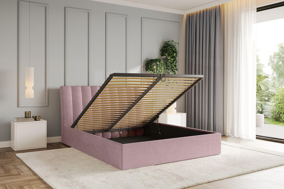 POLSTERBETT mit Bettkasten und Lattenrost, Boxbett ohne Matratze - ILAN 180x200 Rosa - Rosa, Holzwerkstoff/Textil (180/200cm) - ALTDECOR
