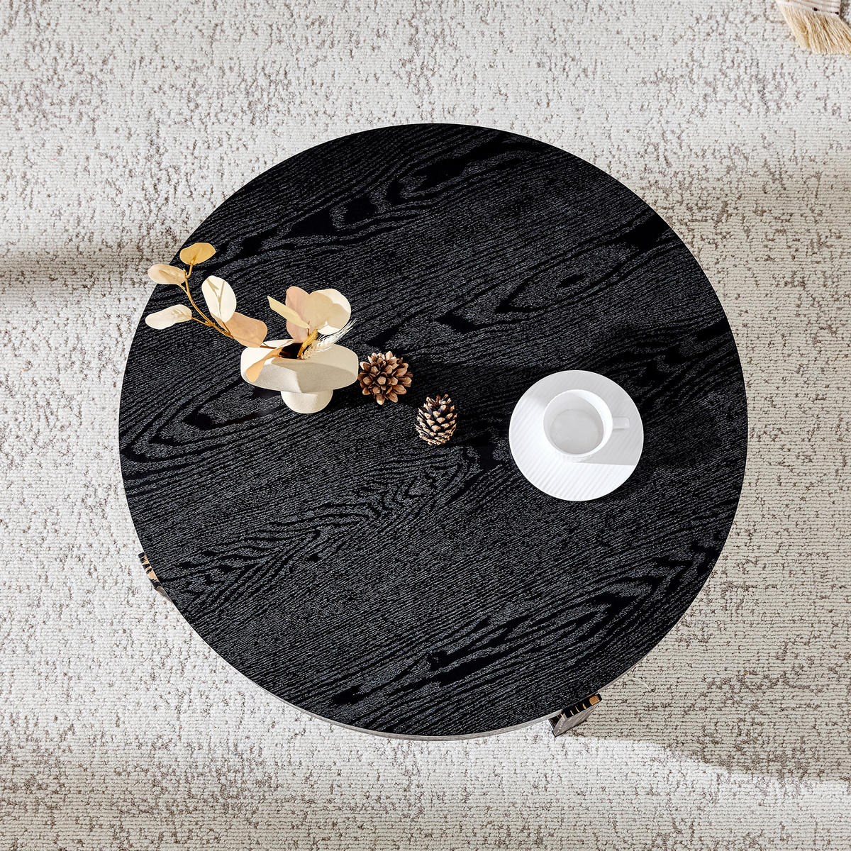 COUCHTISCH 68/68/36 cm Schwarz aus Holzwerkstoff mit Metallgestell in Antikbronze und runder Tischplatte - Schwarz, Holzwerkstoff (68/68/36cm) - OKWISH