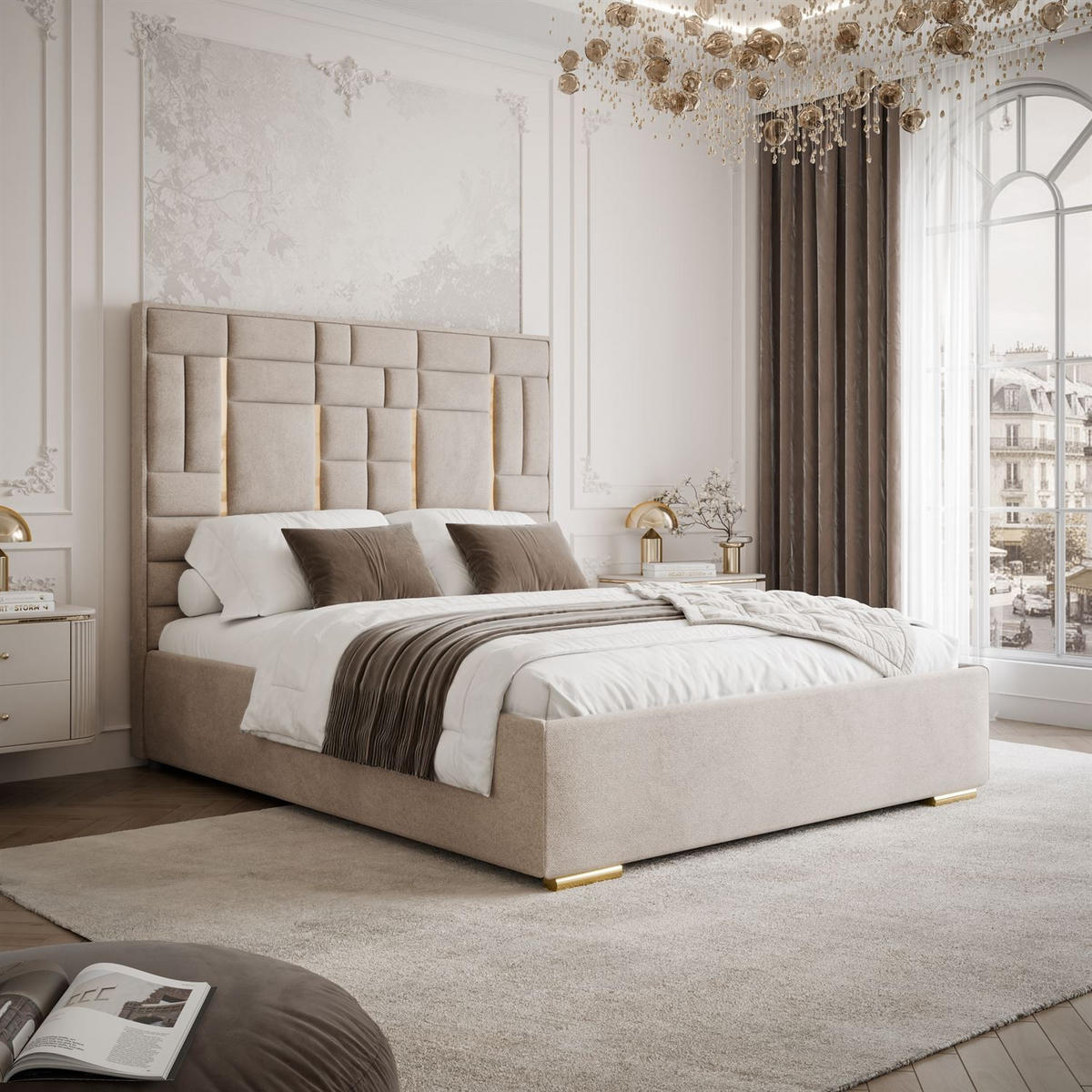 POLSTERBETT BRIGITTE GOLD mit Bettkasten 180x200 cm Element 17 - Beige, Textil (180/200cm) - Lookway