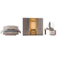 BETTANLAGE SANTO Schlafzimmer-Set, 5-teilig, Beige, Bett mit Kopfteil, 2 Nachttische, Kleiderschrank und Kommode - Beige, Leder/Holzwerkstoff (160/200cm) - Villa Möbel