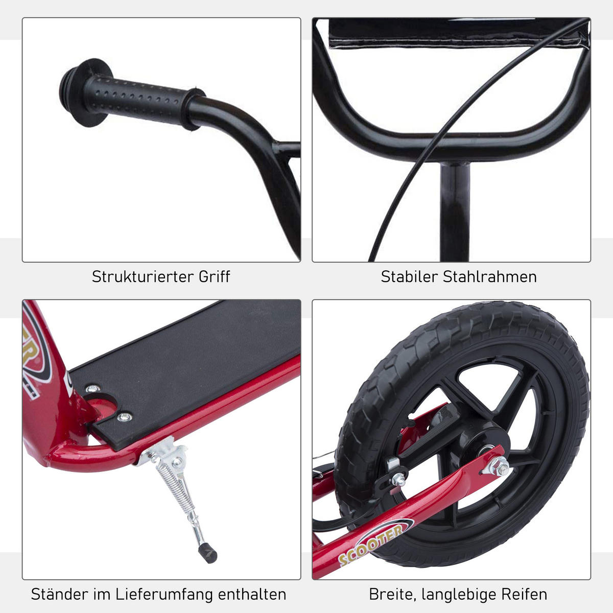 KINDERROLLER, Schwarz/Rosa/Blau/Rot, Stahl+ PVA - Rot, Metall (120/52/80cm) - HOMCOM