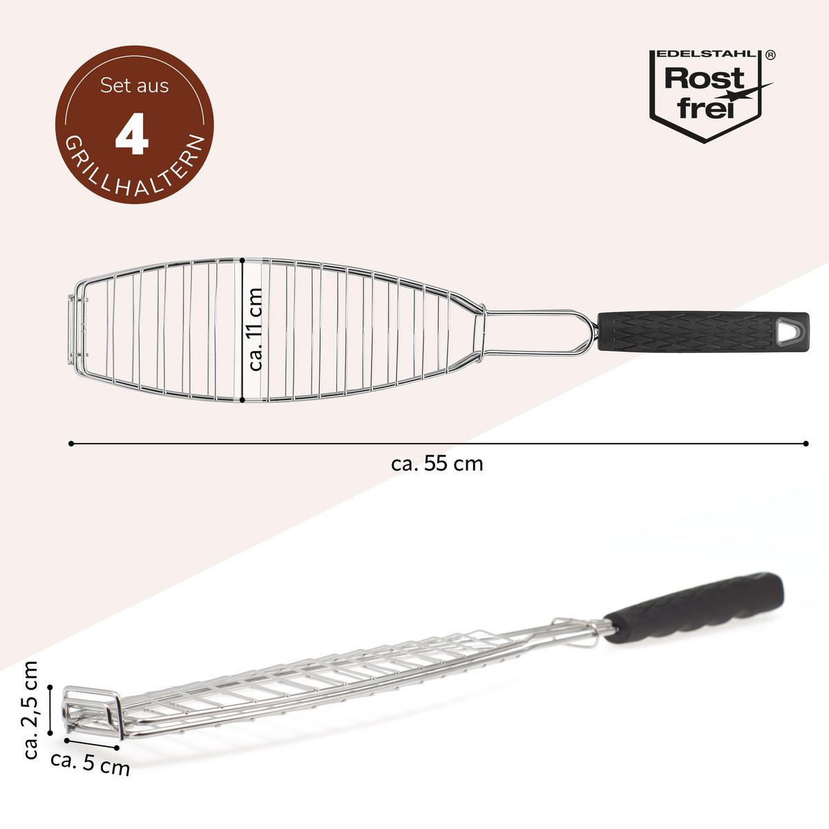 FISCH-GRILLHALTER, schwarz - Edelstahlfarben, Metall (10/54.5/2.5cm) - bremermann