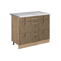 KÜCHENUNTERSCHRANK R-Line, Artisan-Eiche/Goldkraft Eiche, 100 cm Arbeitsplatte Marmor - Eichefarben/Eiche Artisan, Holzwerkstoff (100/81.6/60cm) - Vicco