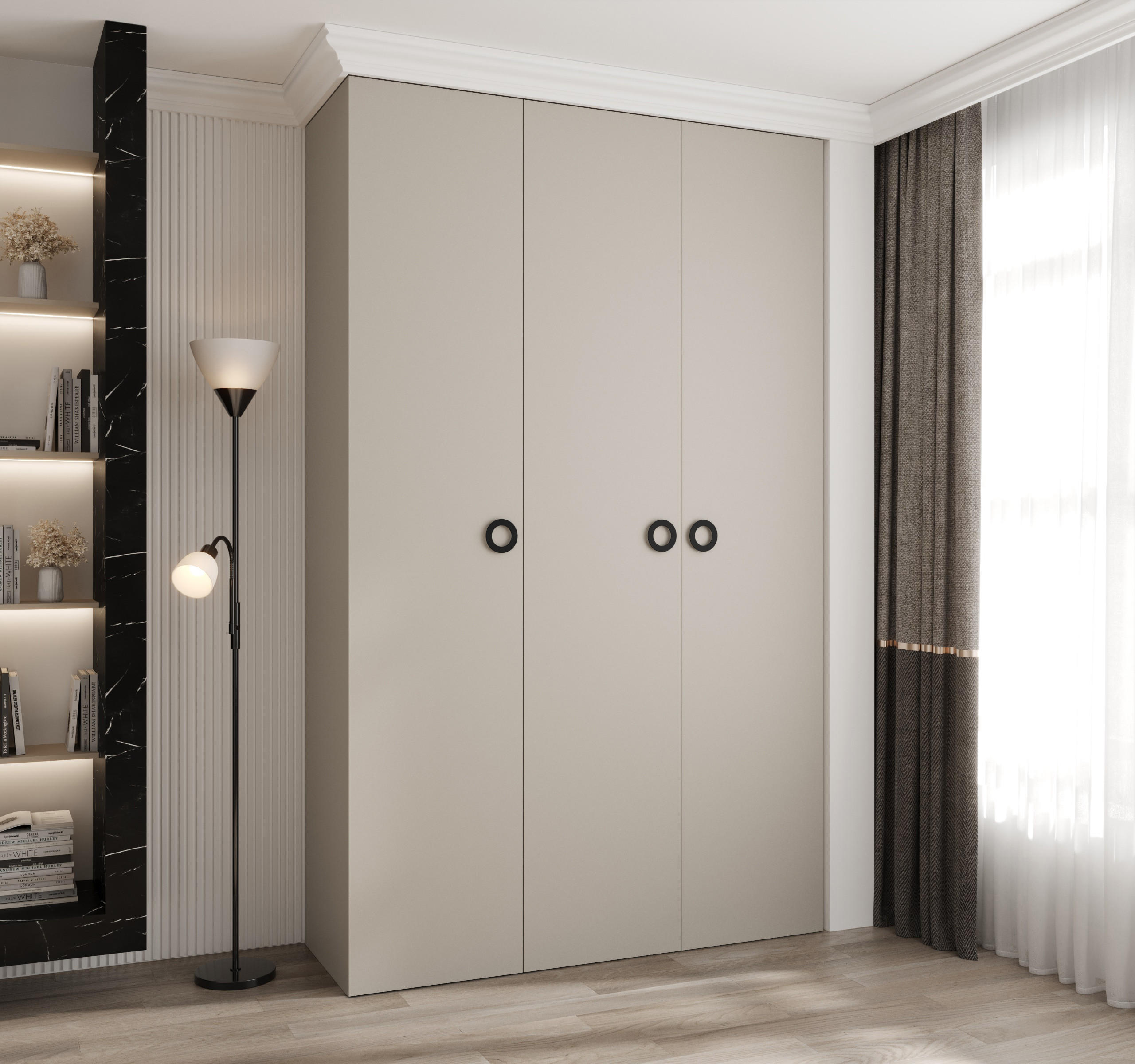 DREHTÜRENSCHRANK 245,5/150/40 3-türig - Kaschmir/Schwarz, Holz/Metall (150/245.5/40cm) - Abiks Möbel