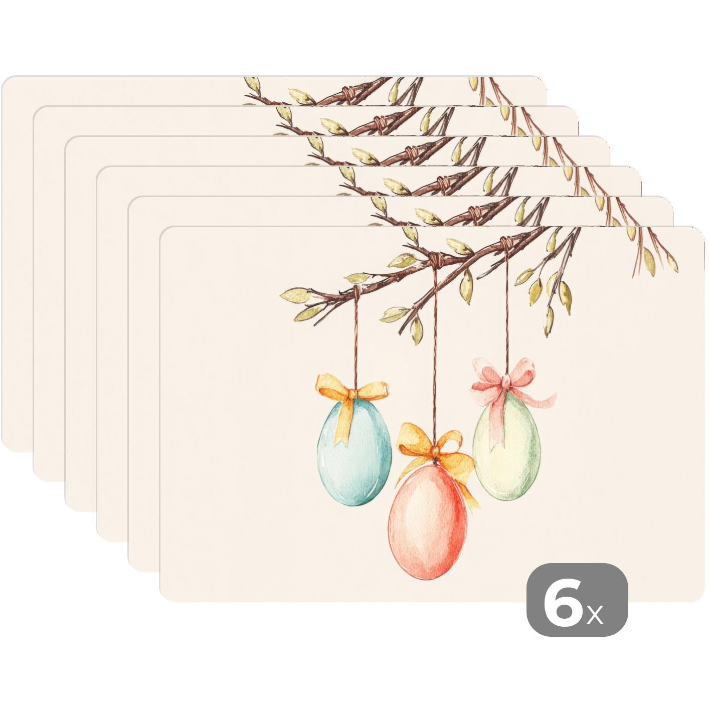 PLATZSETS 6er-Set Osterkuchen - Schleife - Eier Unterlage 45x30 cm - Creme, Kunststoff (0.3/45/30cm) - MuchoWow