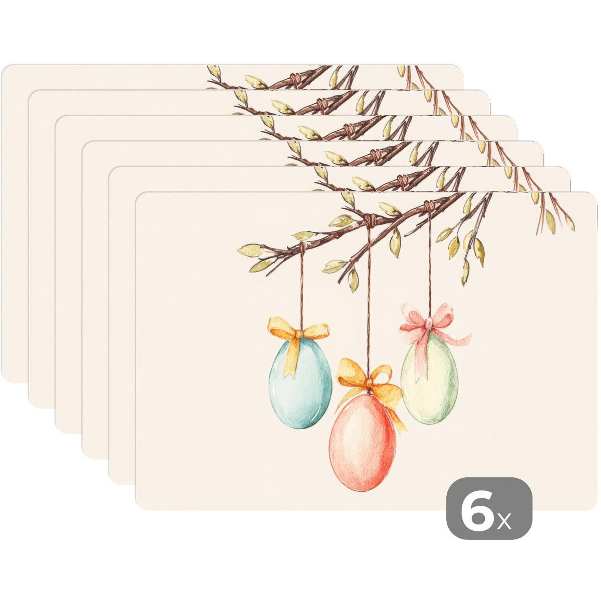 PLATZSETS 6er-Set Osterkuchen - Schleife - Eier Unterlage 45x30 cm - Creme, Kunststoff (0.3/45/30cm) - MuchoWow