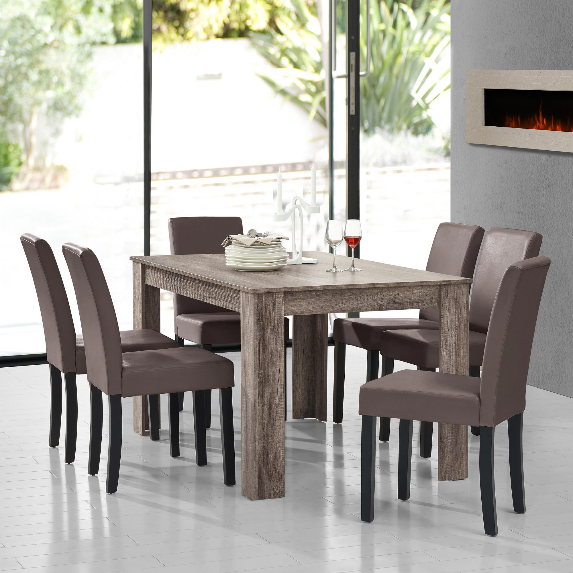 TISCHGRUPPE Forssa - Dunkelbraun/Braun, Holz/Holzwerkstoff (140/77/90cm) - [en.casa]