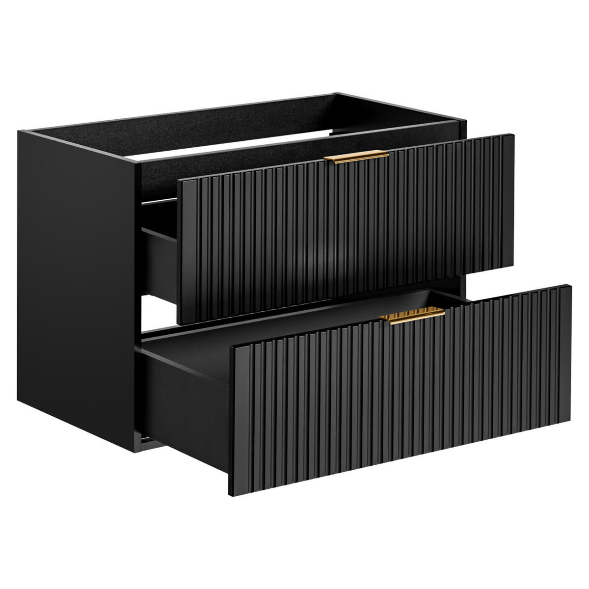 WASCHBECKENUNTERSCHRANK ADEN SET2 Profilierte Fronten Schwarz - Goldfarben/Schwarz, Glas/Holzwerkstoff (80/60/46cm) - Komodee
