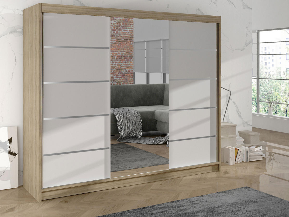 SCHWEBETÜRENSCHRANK Derby VI - Naturfarben, Holzwerkstoff/Metall (200/215/58cm) - MIRJAN24
