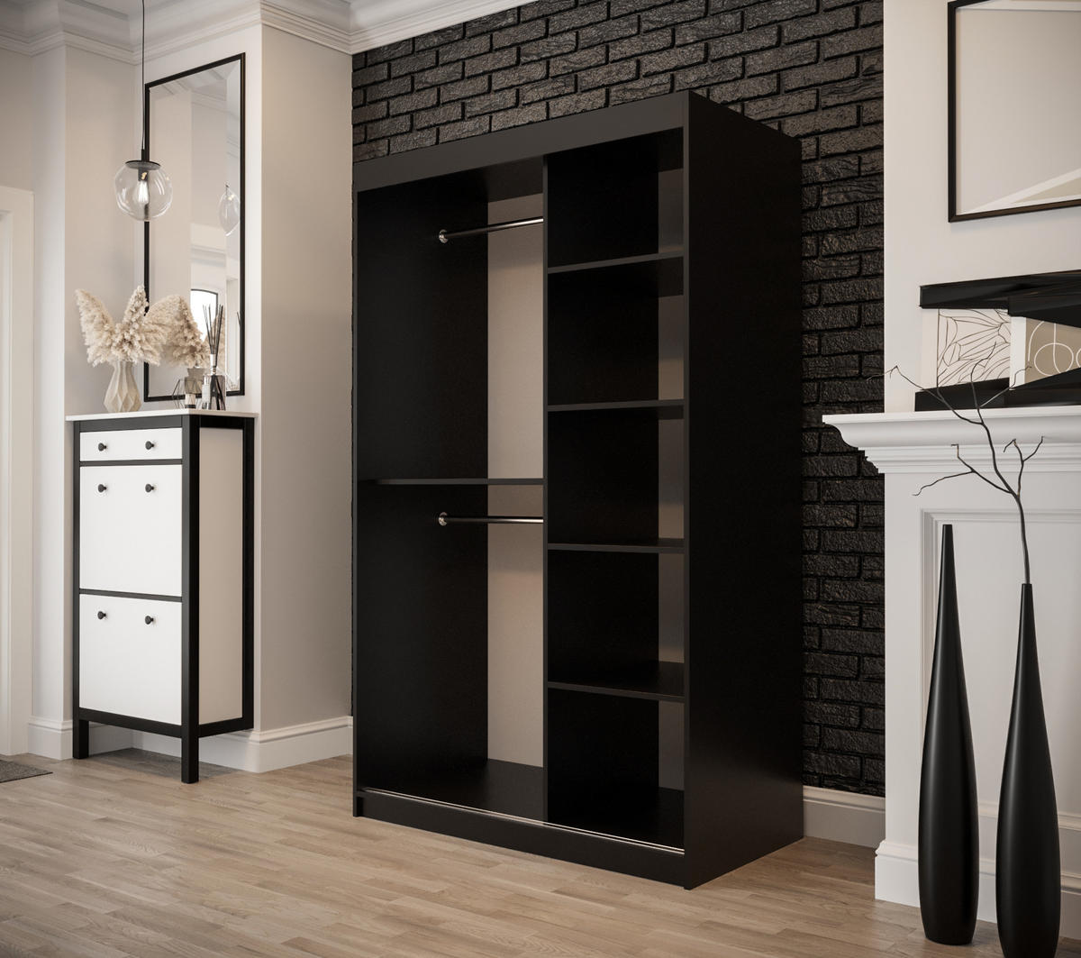 SCHWEBETÜRENSCHRANK 200/120/62 2-türig - Eichefarben/Schwarz, Holz/Kunststoff (120/200/62cm) - MÖBEL KRYSPOL