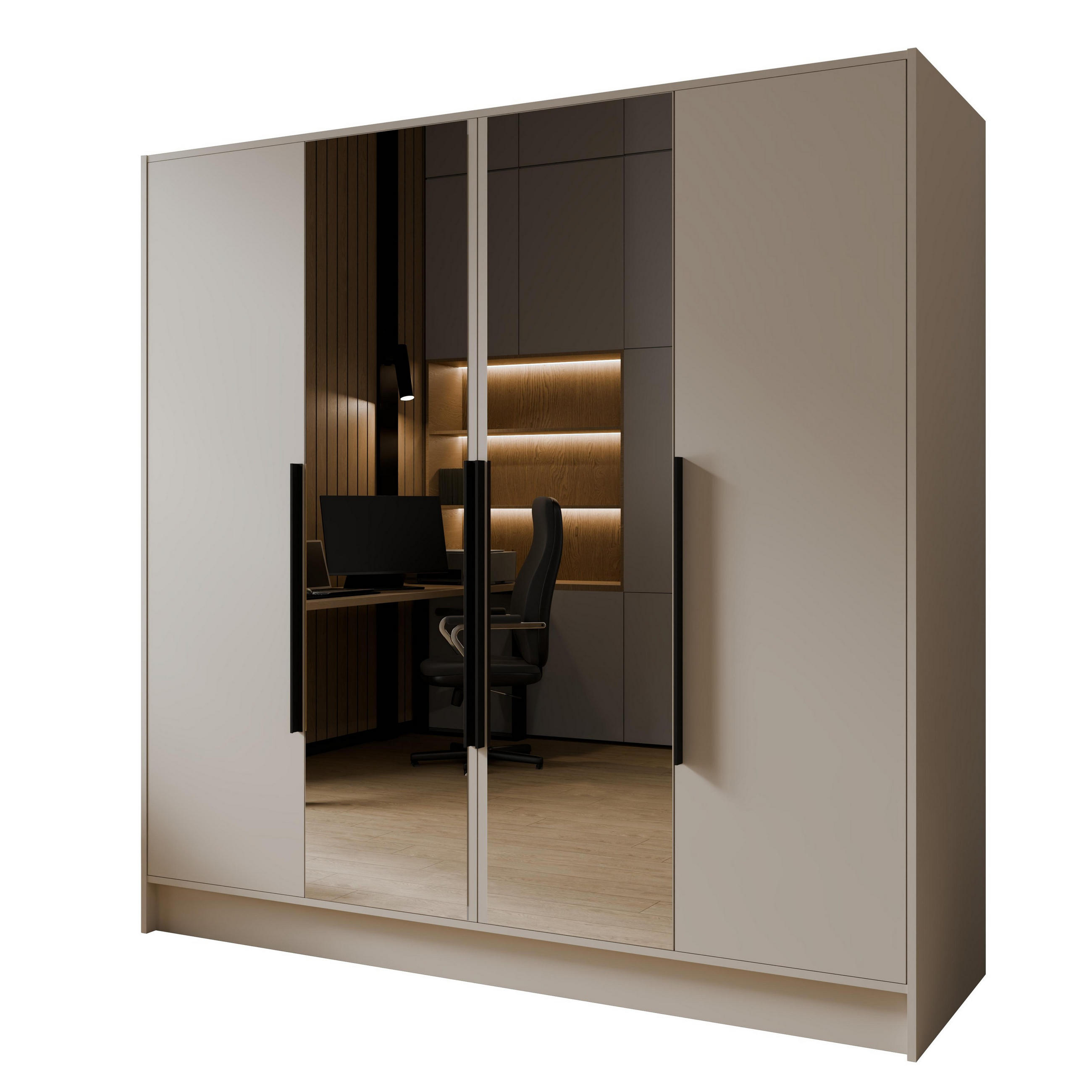 DREHTÜRENSCHRANK RENVO 200/200/51 cm Modern Kleiderschrank 4-türig mit Spiegel Kaschmir - Kaschmir, Holzwerkstoff (200/200/51cm) - MASSENO