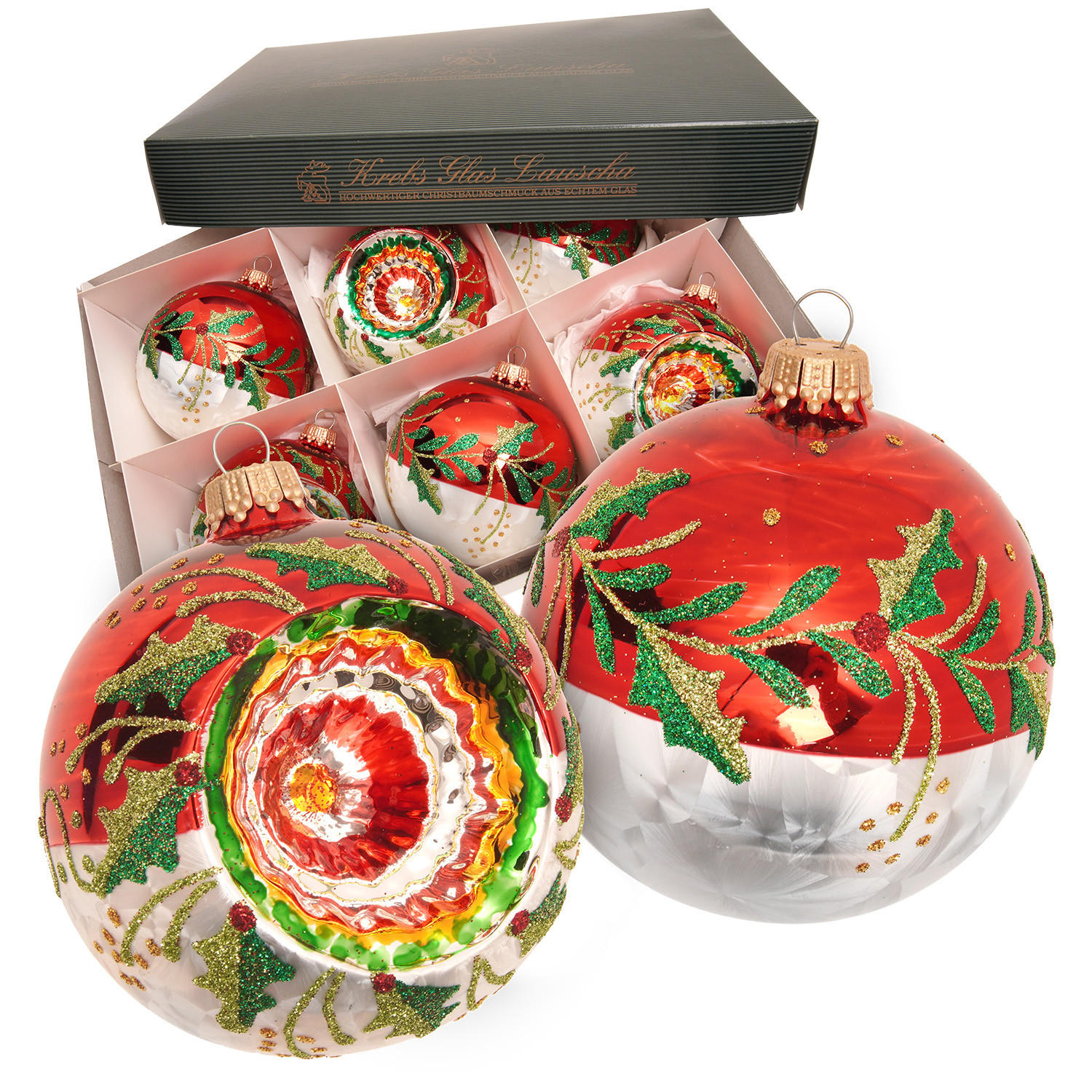 CHRISTBAUMKUGELN Reflexset Ilex Rot 8cm (Glas / 6 Stk.) - Rot, Glas (8/8/8cm) - Krebs Glas Lauscha