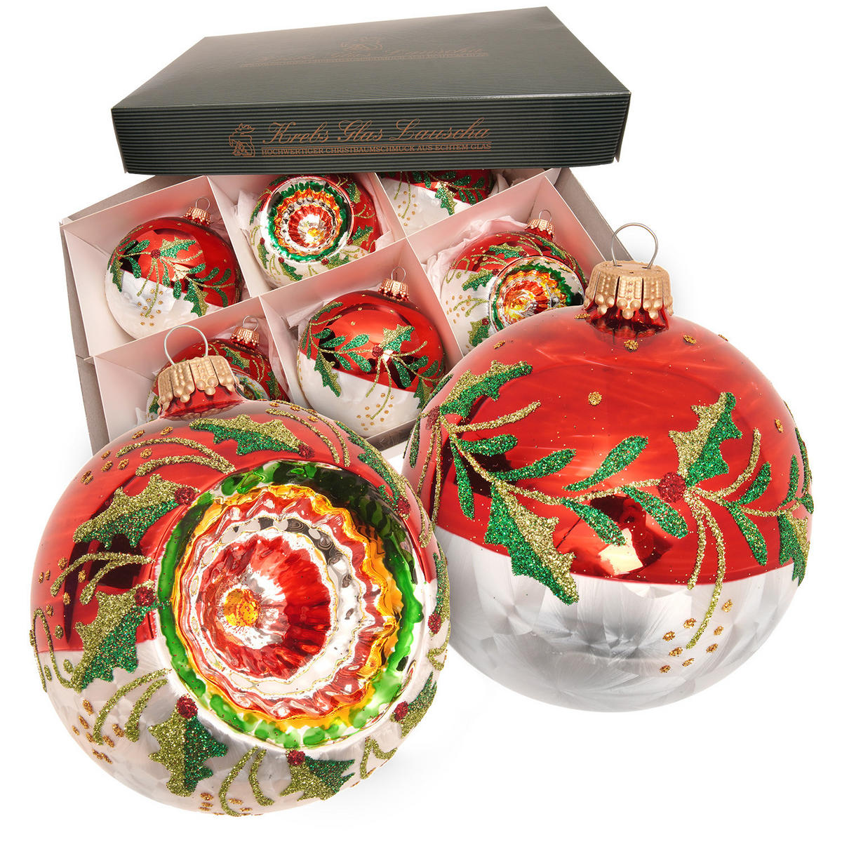 CHRISTBAUMKUGELN Reflexset Ilex Rot 8cm (Glas / 6 Stk.) - Rot, Glas (8/8/8cm) - Krebs Glas Lauscha