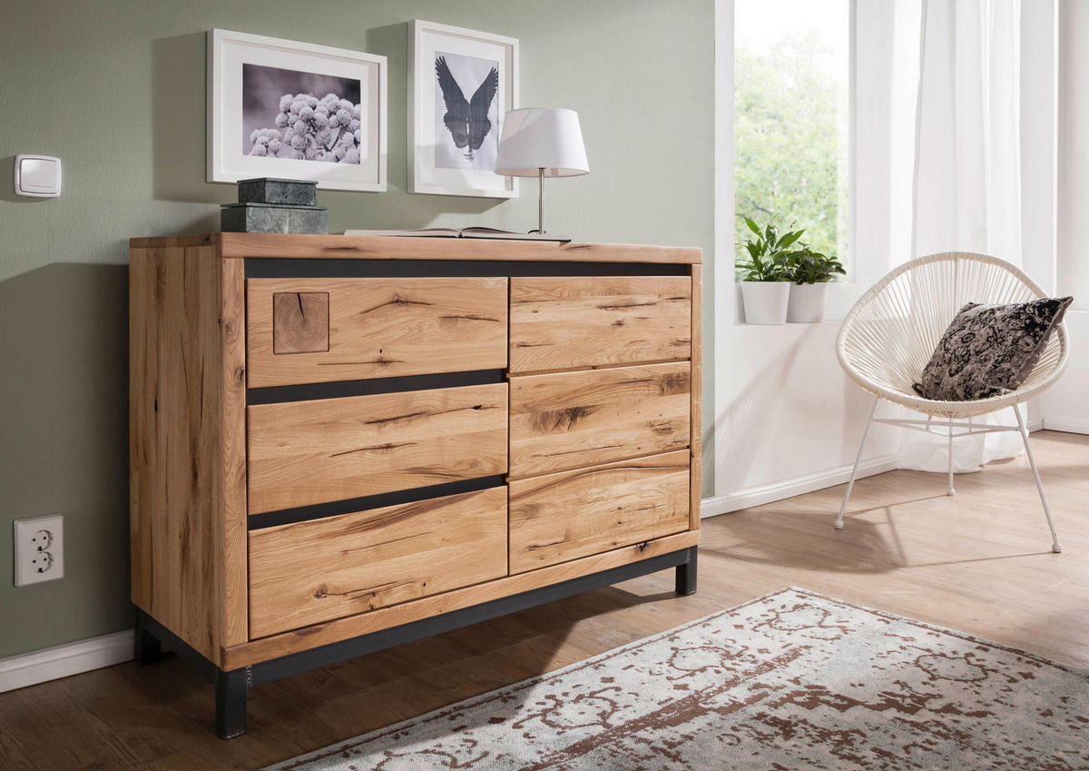 SIDEBOARD Wildeiche 120x45x85 natur geölt VILLANDERS #110 - Braun, Holz (120/85/45cm) - Massivmoebel24