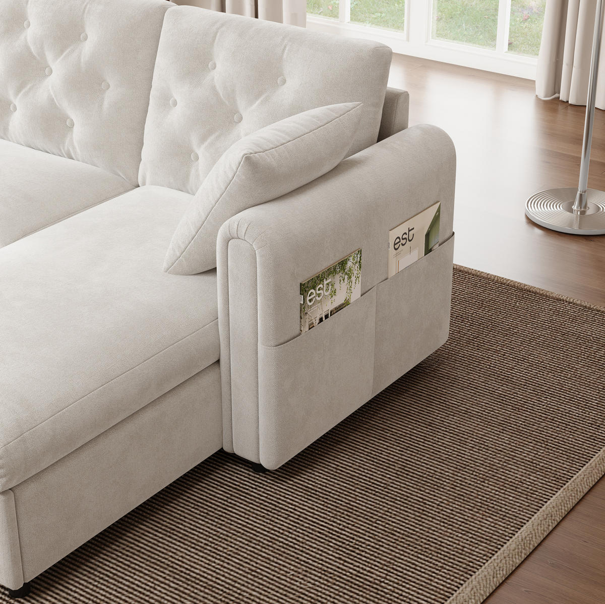 ECKSOFA 281/132/86 cm Beige aus Samt mit Bettfunktion und Stauraum - Beige, Textil (132/281cm) - OKWISH