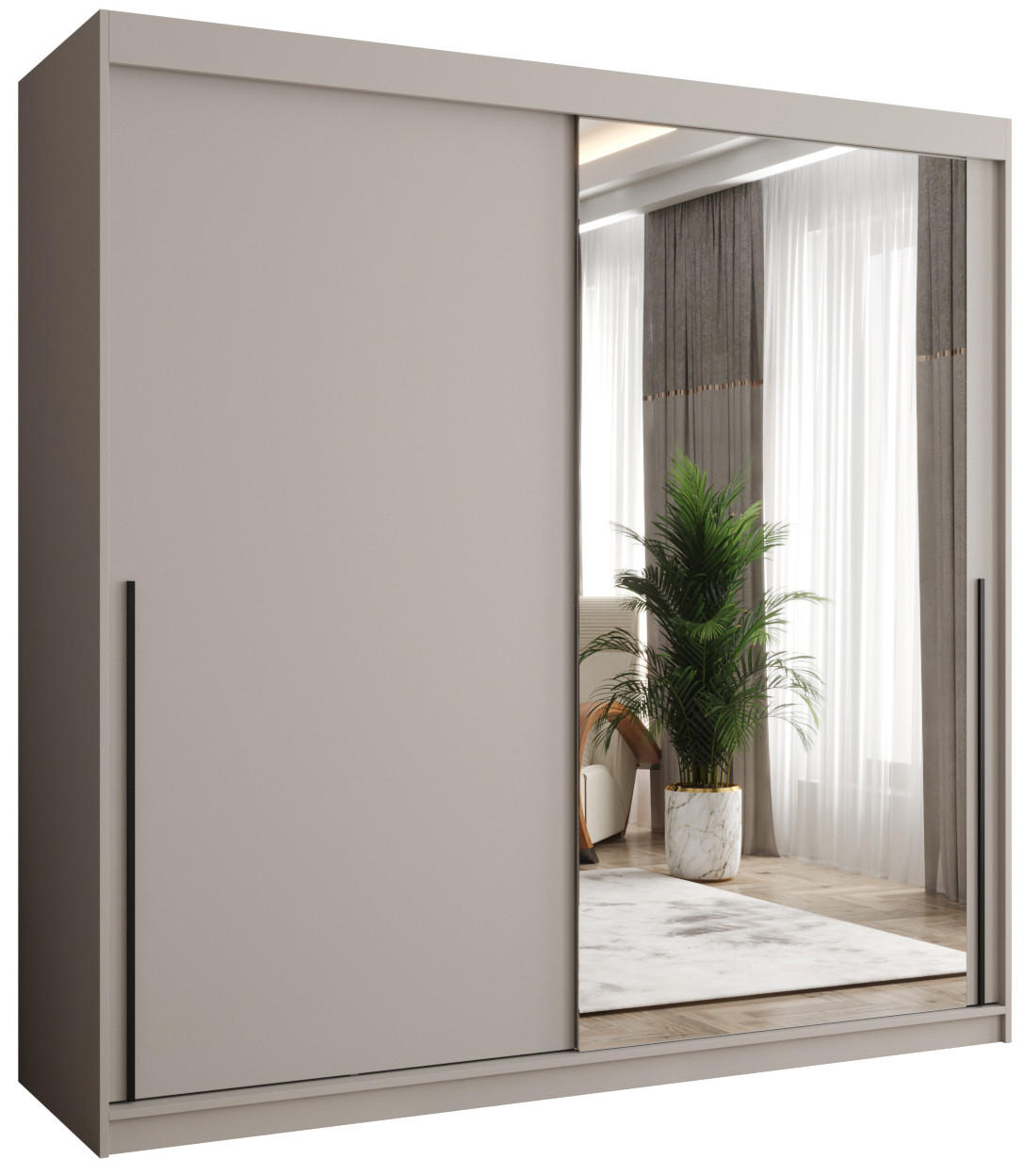 SCHIEBETÜRENSCHRANK mit Spiegel 200 cm Breite Kaschmir mit schwarzem Griff - Kaschmir/Schwarz, Holzwerkstoff (250/200/62cm) - Home Collective