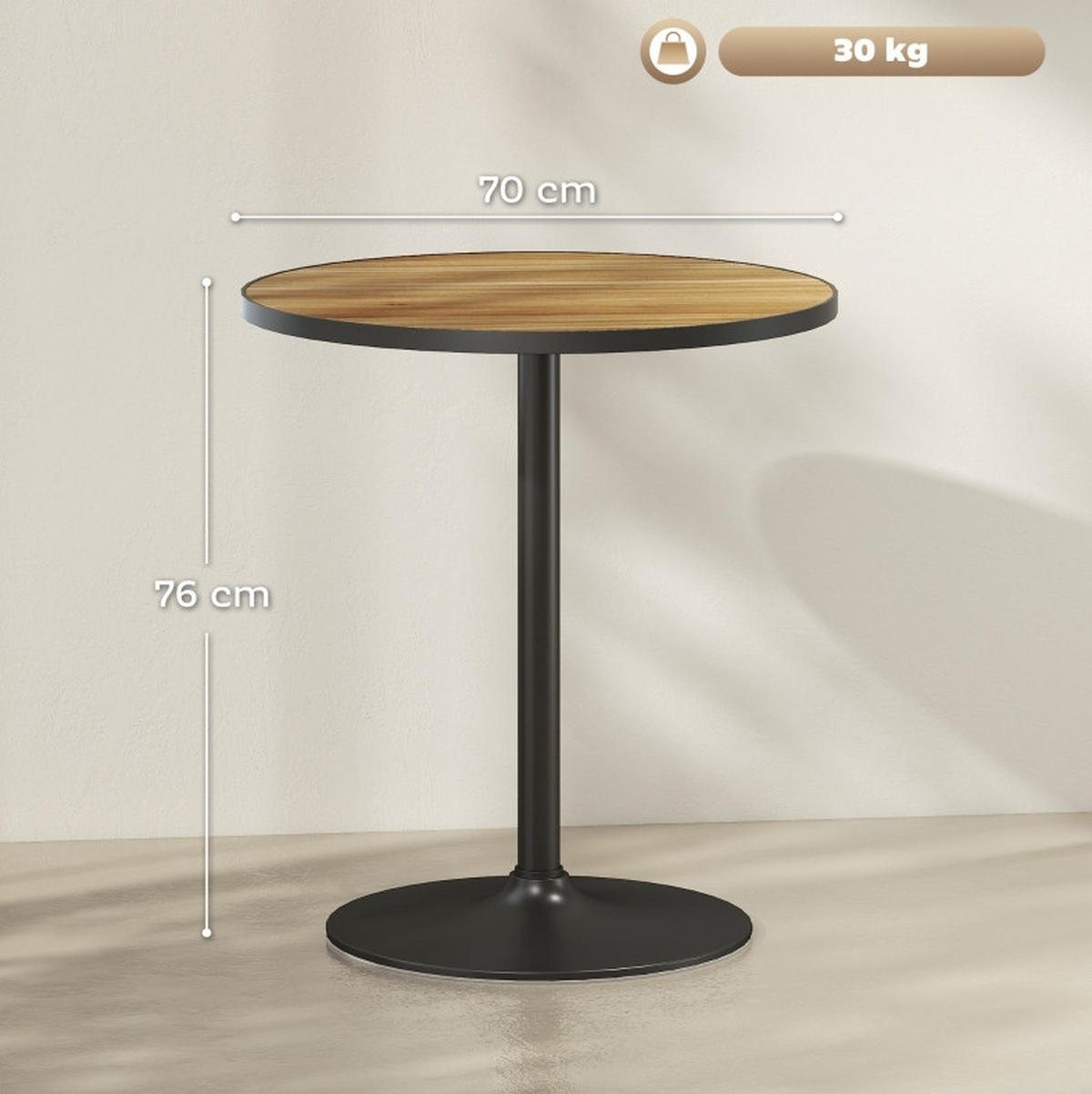 ESSTISCH Ø70/76 cm, rund und platzsparend mit stabiler Basis in Holzoptik, Eiche - Eichefarben, Holz (70/70/76cm) - Redom