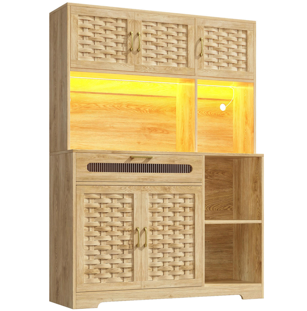 ANRICHTE 120/40/180 cm in Natur mit LED-Beleuchtung und Glastüren - Naturfarben, Glas (120/180/40cm) - Flora Grace