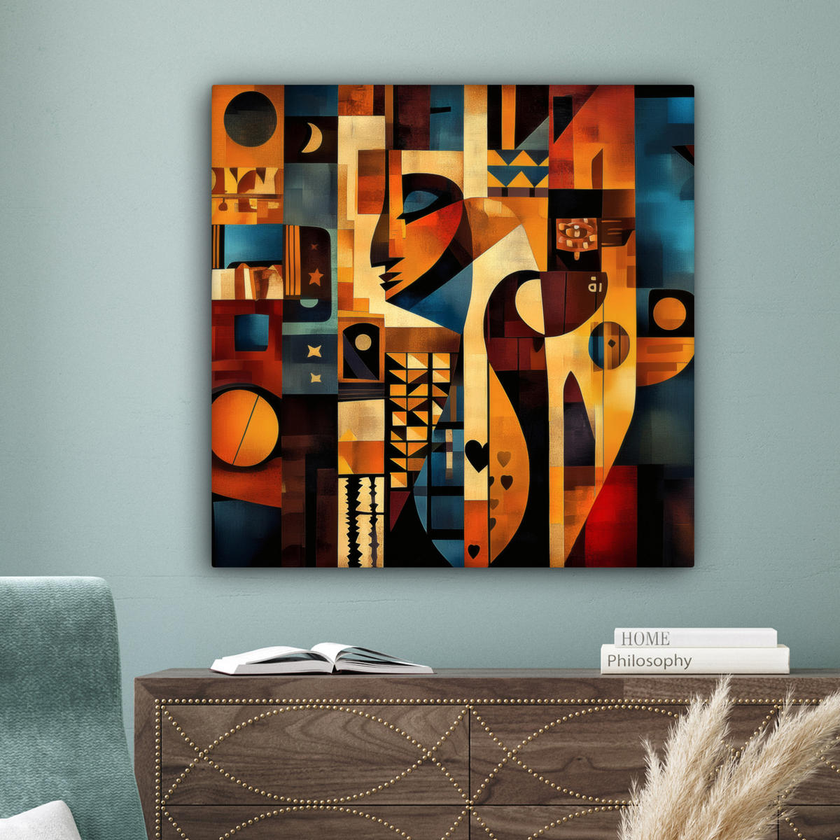 LEINWANDBILD Figuren - Abstrakt - Symbole 90x90 cm - Terracotta, Textil (90/90cm) - MuchoWow