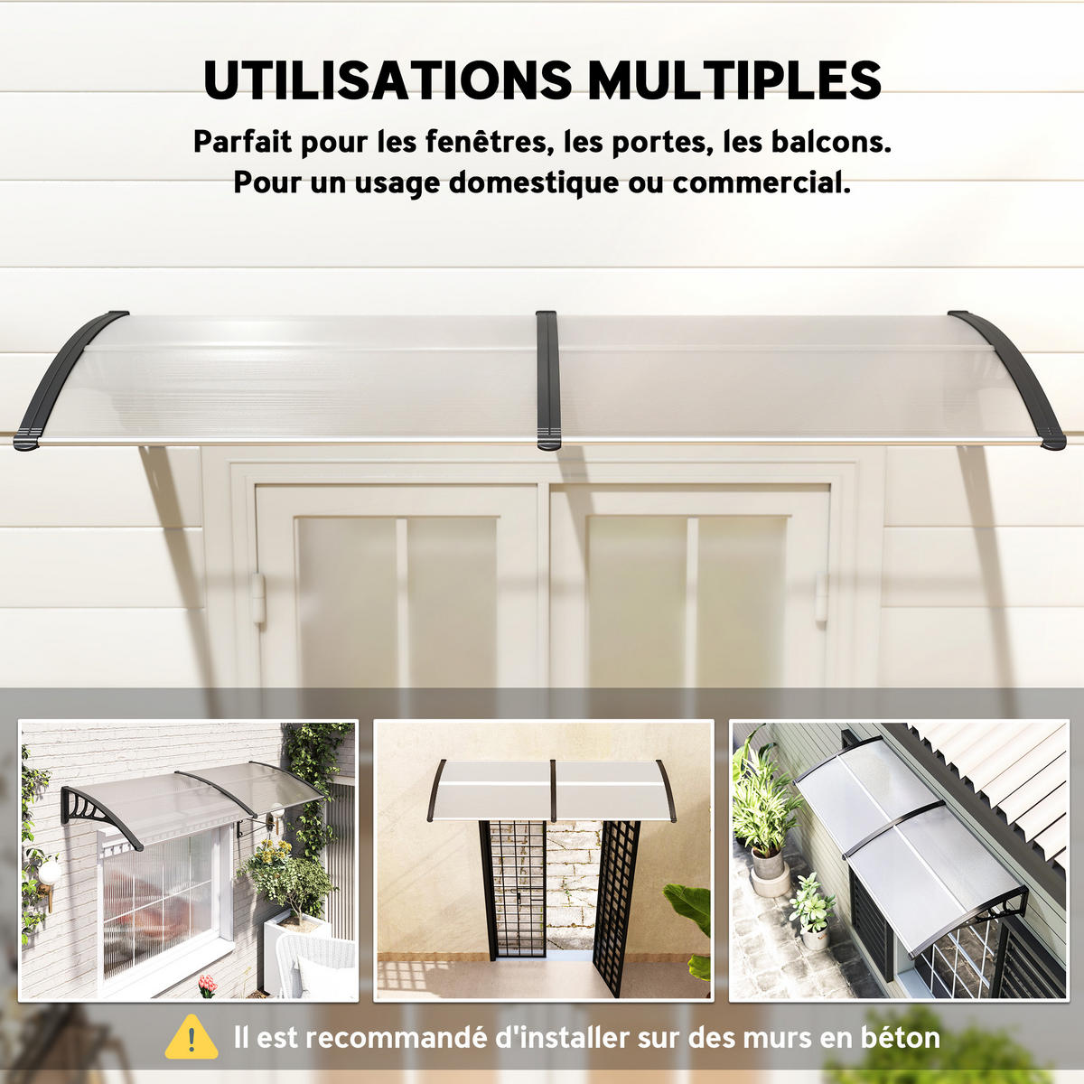 VORDACH DE-13917 Polycarbonat/Aluminium 195/75 cm, UV-Schutz Transparent - Transparent, Kunststoff (75/23/195cm) - ComfortXL