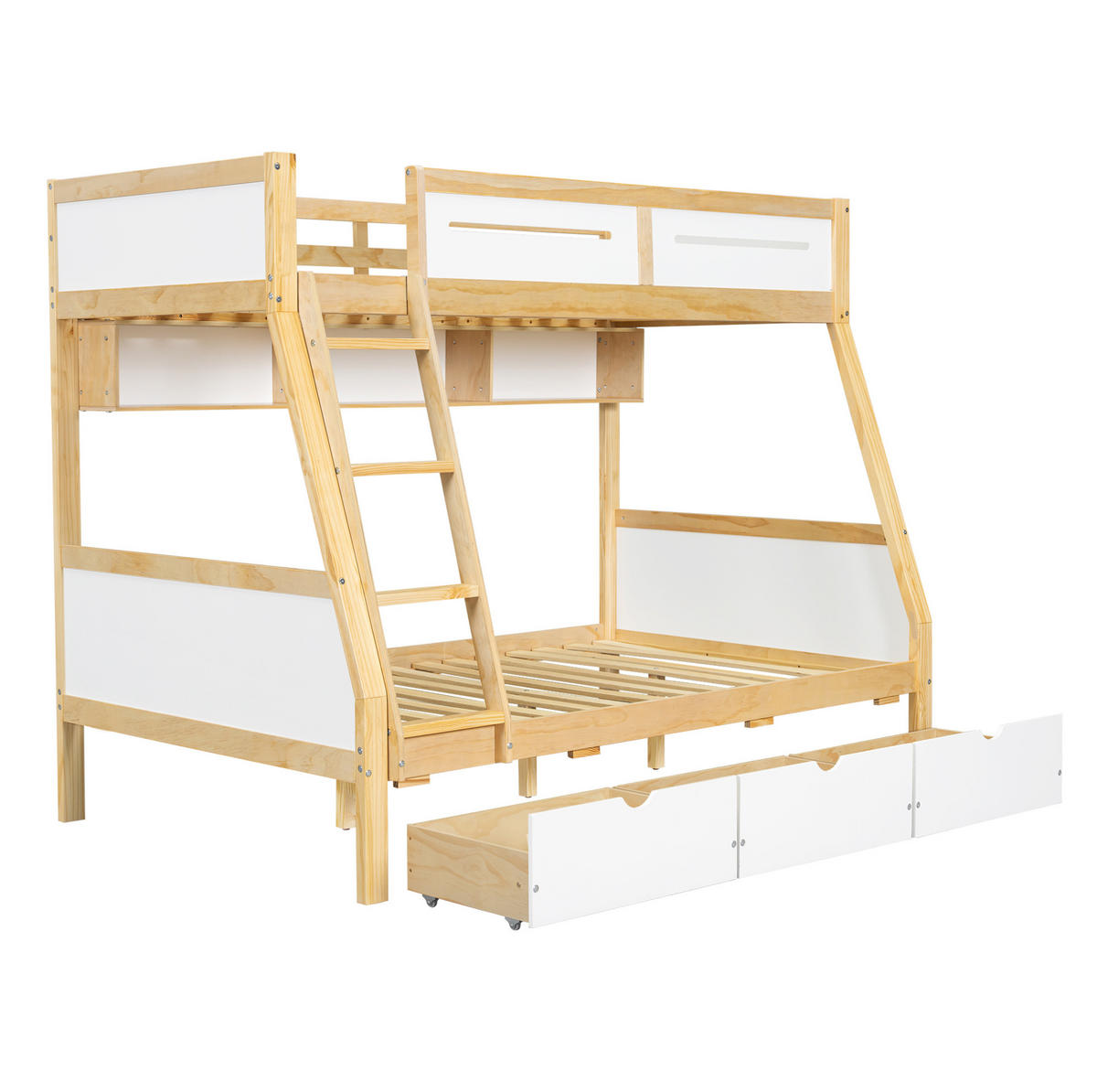 KINDERETAGENBETT aus Kiefer, MDF und Sperrholz 90x200/120x200 cm Weiß/Natur mit Schubladen - Weiß, Holzwerkstoff (90/200cm) - IVMEU