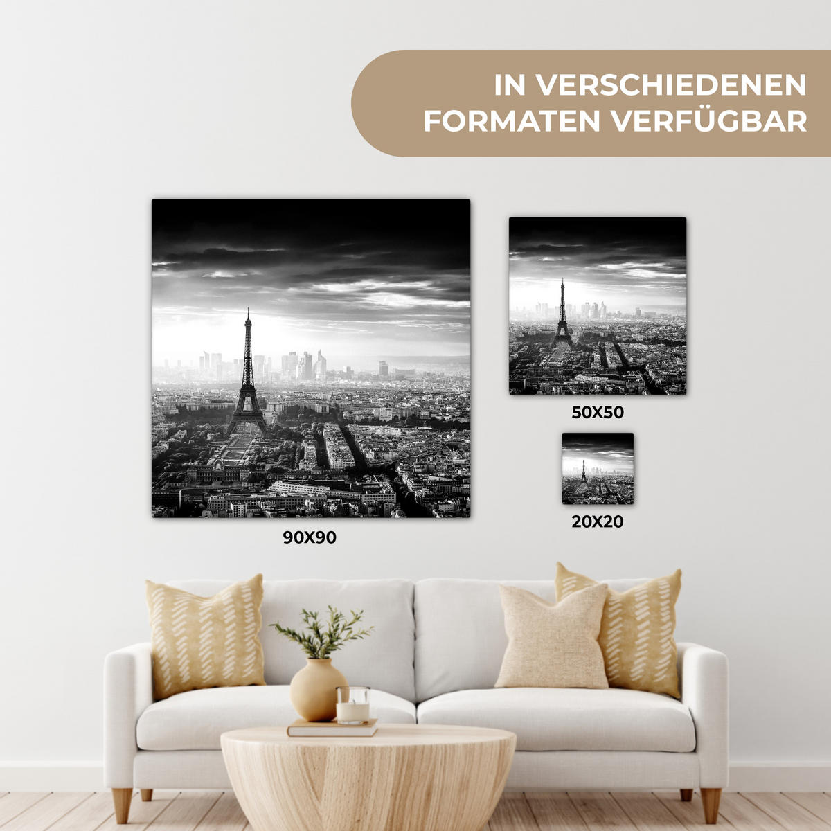 LEINWANDBILD Paris - Skyline - Eiffelturm - Stadt - Wolken 20x20 cm - Dunkelgrau, Textil (20/20cm) - MuchoWow