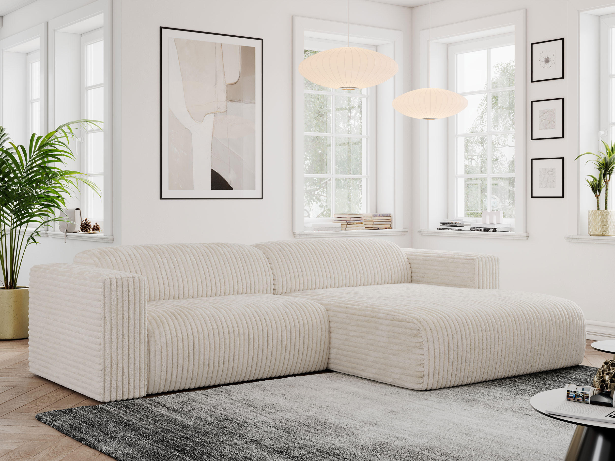 ECKSOFA PASADENA Beige Cord - Rechts Seite - Beige/Schwarz, Kunststoff/Textil (180/288cm) - MKS