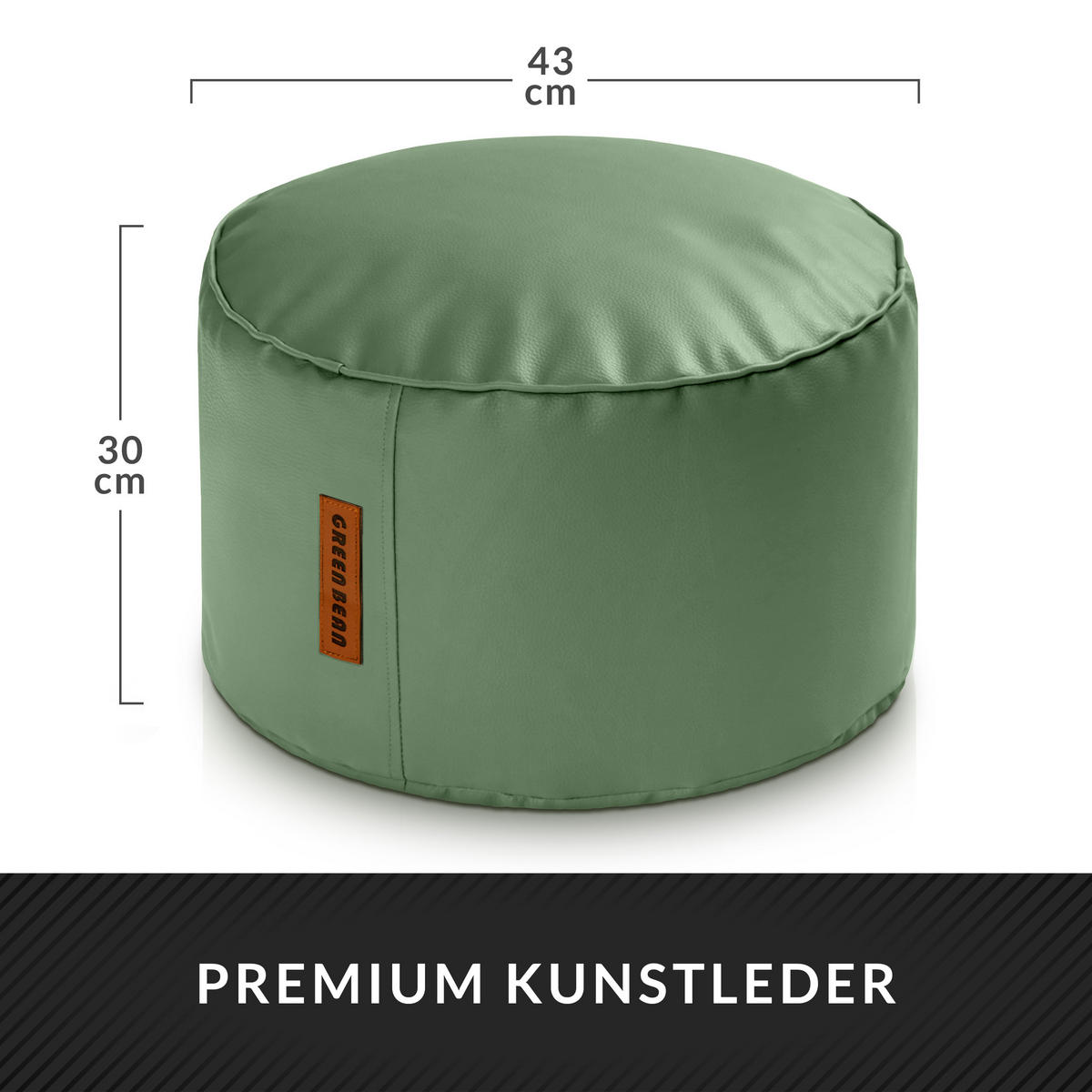 INDOOR HOCKER Stay rund Kunstleder - Hellgrün, Textil (43/30/30cm) - Green Bean