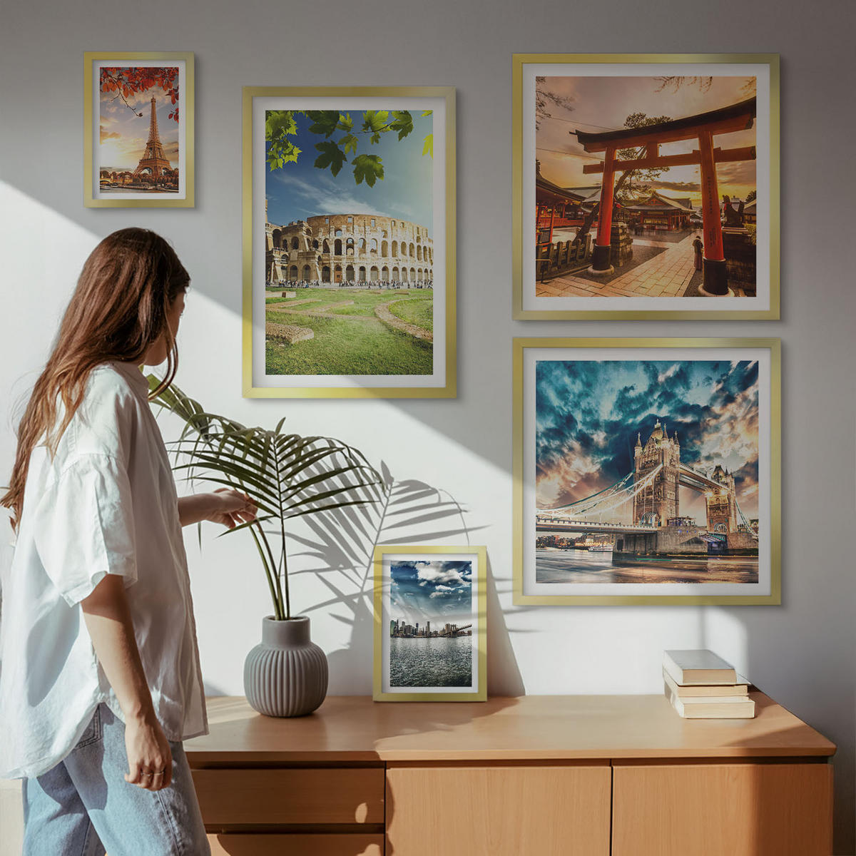 BILDER SET 5er Set - 50x50 cm & 20x30 cm & 40x60 cm Goldrahmen - Entspannende Zen-Steine für inneren Frieden - Goldfarben, Kunststoff (40/60cm) - TULUP
