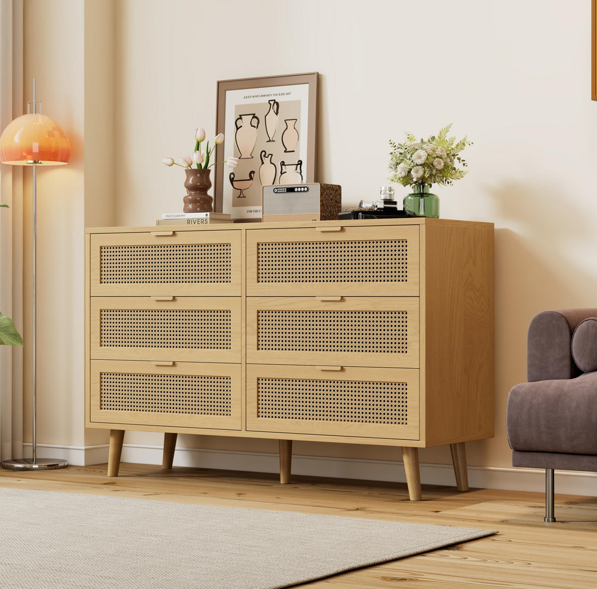 SIDEBOARD 120/76,5/40 cm Walnuss aus Spanplatte und Massivholz mit 6 Schubladen - Eichefarben, Holzwerkstoff (40/76.5/120cm) - OKMYHOME