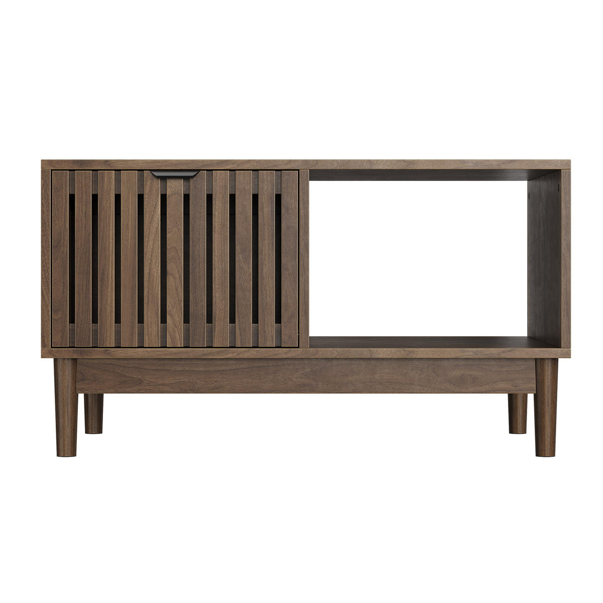 COUCHTISCH holzoptik & gitter-design mit schublade & offenen fächern - Walnussfarben, Holzwerkstoff (50/80/45cm) - Urban Meuble