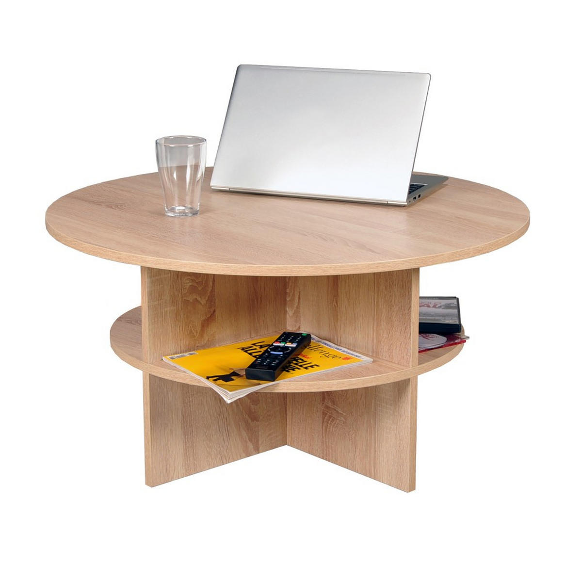 COUCHSTICH RONDO/ 2 Tischplatten durchm. 80 und 60 cm - Gebleichte Eiche Dekor - Sonoma Eiche, Holzwerkstoff (80/80/42cm) - Weber Industries