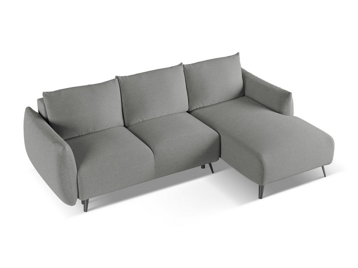 ECKSOFA mit Schlaffunktion Chenille Stoff Grau - Schieferfarben/Schwarz, Textil/Metall (242/162cm) - Makamii