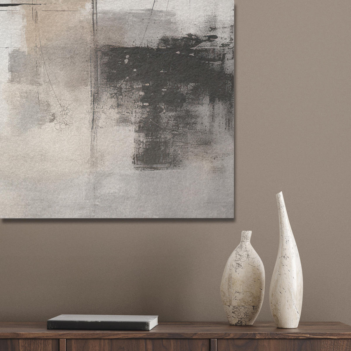 AKUSTIKPANEEL Abstrakt - Kunst - Grau 80x60 cm - Hellgrau, Textil (80/0.9/60cm) - MuchoWow