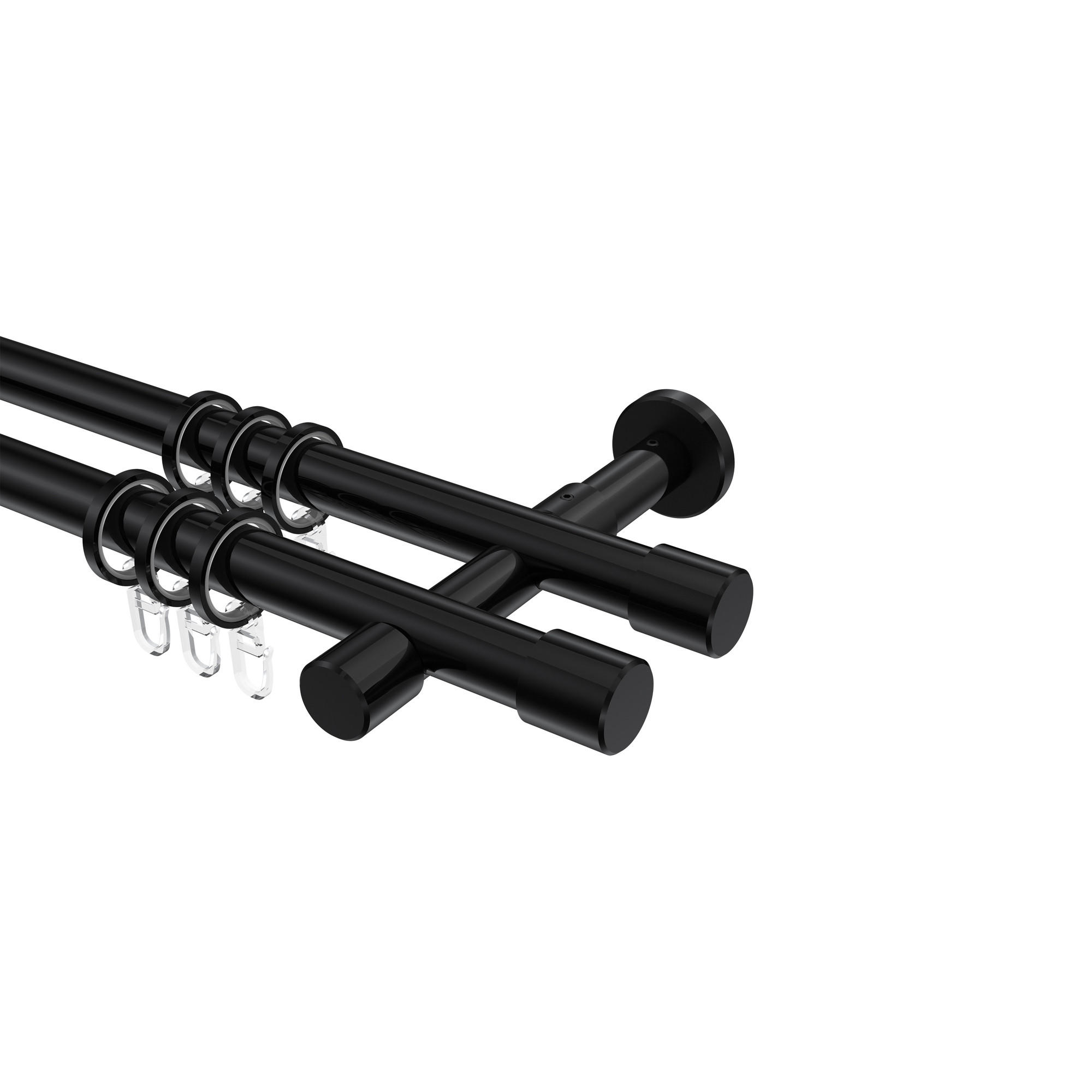 GARDINENSTANGEN-SET Prestige Santo 160 cm, 2-läufig, 20 mm Ø Schwarz - Schwarz, Metall (160cm) - INTERDECO