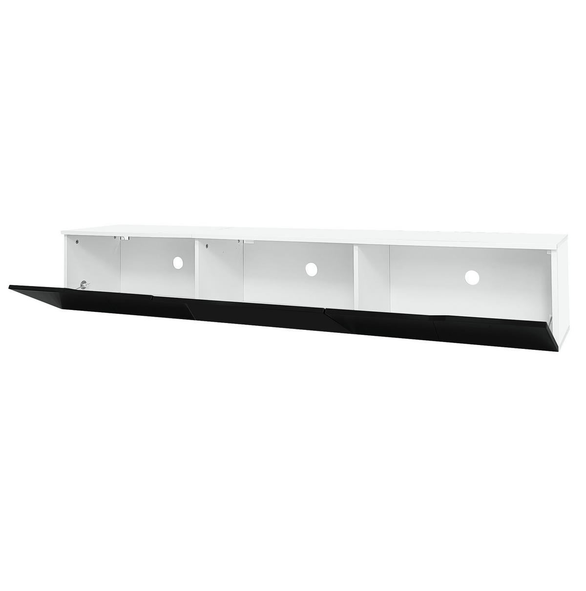 LOWBOARD 180/35/30 cm in Schwarz-Weiß mit LED-Beleuchtung und 3 Türen - Schwarz, Holzwerkstoff (180/30/35cm) - Flora Grace