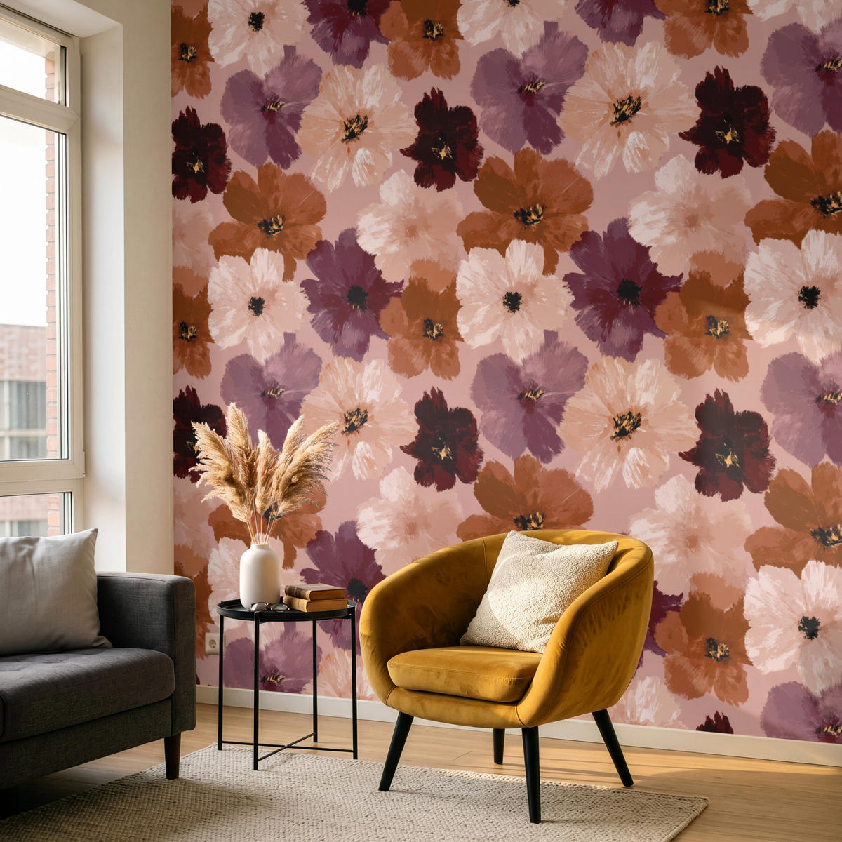 TAPETE - Blumen - Abstrakt - Erdtöne - 220x240 cm - Multicolor, Papier (220/240cm) - OnlyWow