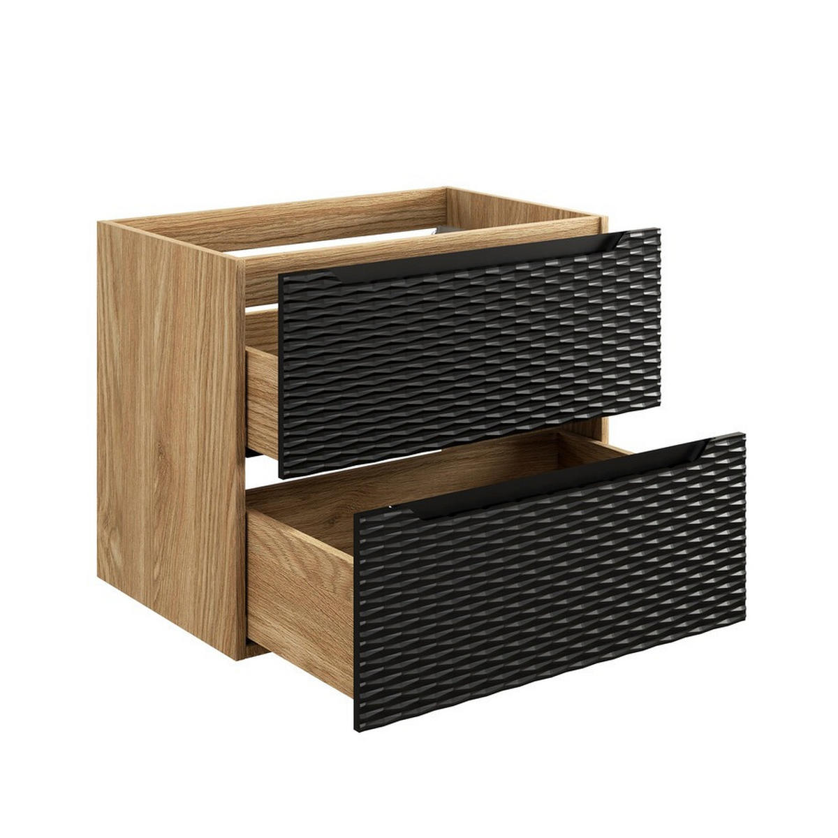 WASCHTISCHKOMBI 70cm 2 Teile - Ocean Black O BM452 in Schwarz / Geölter Eiche - Weiß Hochglanz/Schwarz, Holz/Keramik (70/57/46cm)