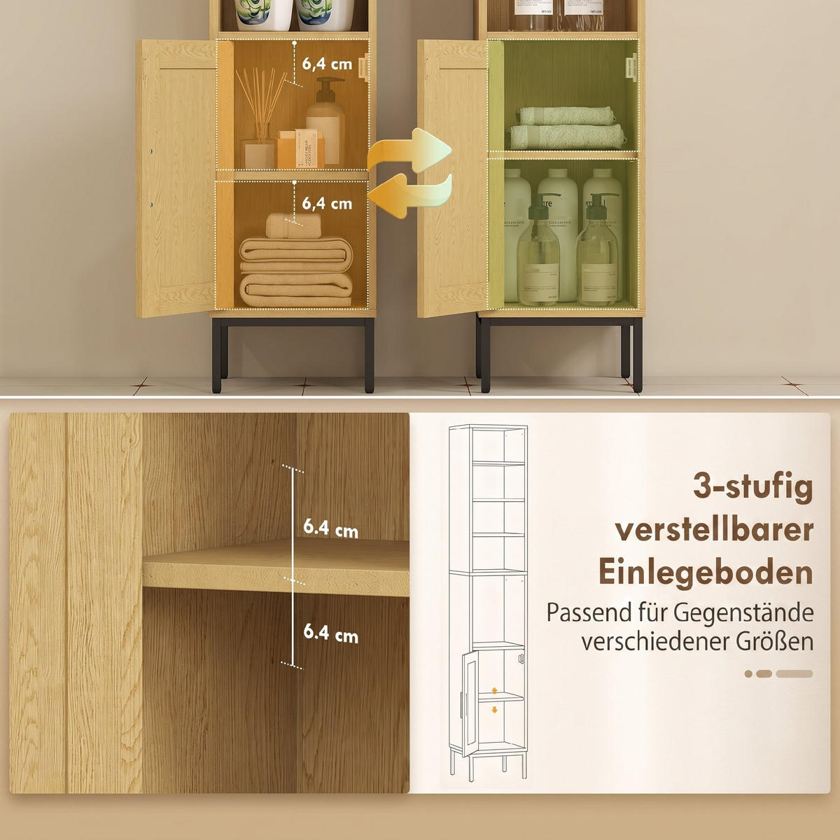 MEHRZWECKSCHRANK Naturfarben 30.0/30.0/164.0 cm - Naturfarben, Holzwerkstoff (30/164/30cm)