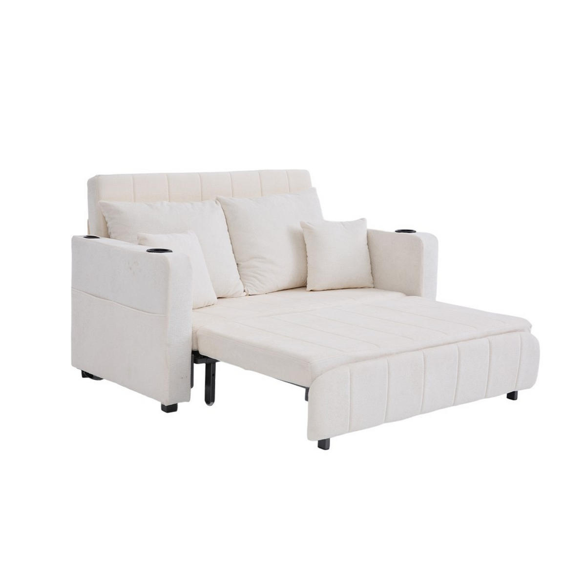 SCHLAFSOFA Zweisitzer mit Schlaffunktion,ausziehbar,Chenille,Beige - Beige, Textil (73/83/139cm) - LVHOM