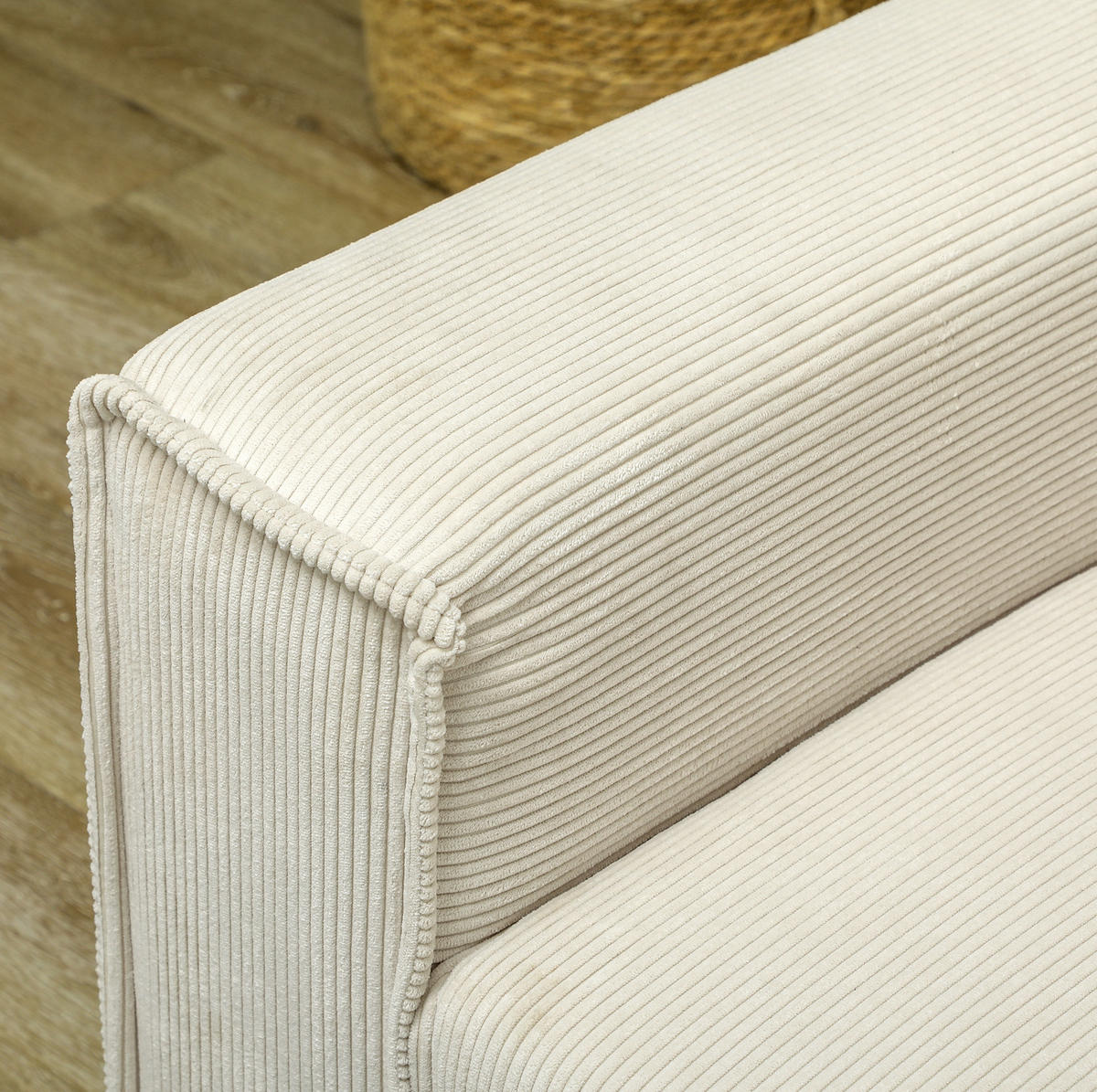 3-SITZER-SOFA aus Polyester 77x193x80 cm Cremeweiß mit Rückenkissen, Cordbezug und Federkomfort - Weiß, Textil (193/80/77cm) - Modfu