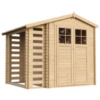 HOLZHAUS GARTENHAUS mit Brennholzschuppen -Hochwertige abschließbare Tür - 3,53 + 0,97 m2 - M386F - Beige, Holz (272/218/206cm) - Timbela