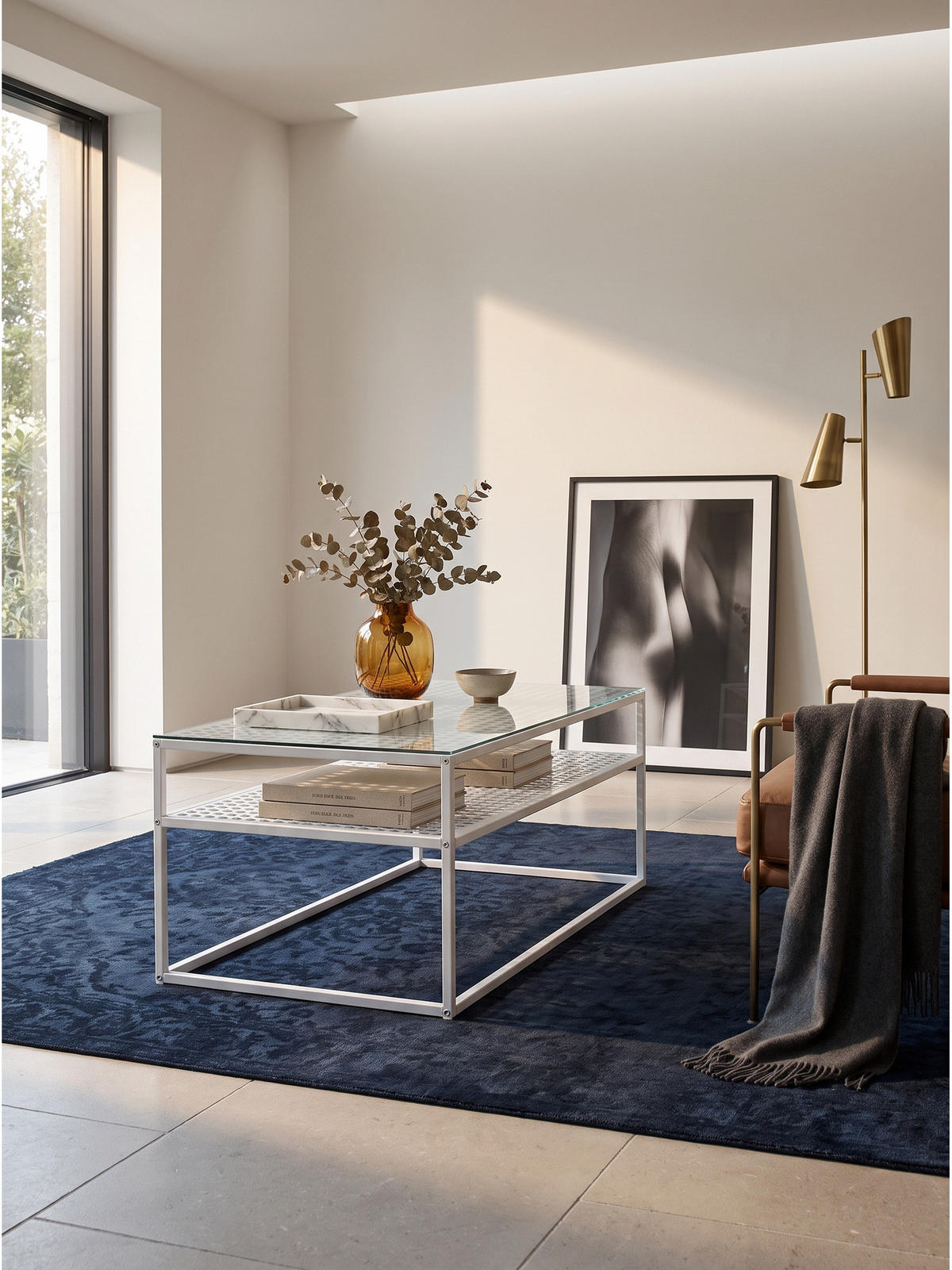 COUCHTISCH ALCUDIA, Einscheibensicherheitsglas, Weiß, 100 x 50 x 45 cm - Weiß, Glas/Metall (50/100/45cm) - KADIMA DESIGN