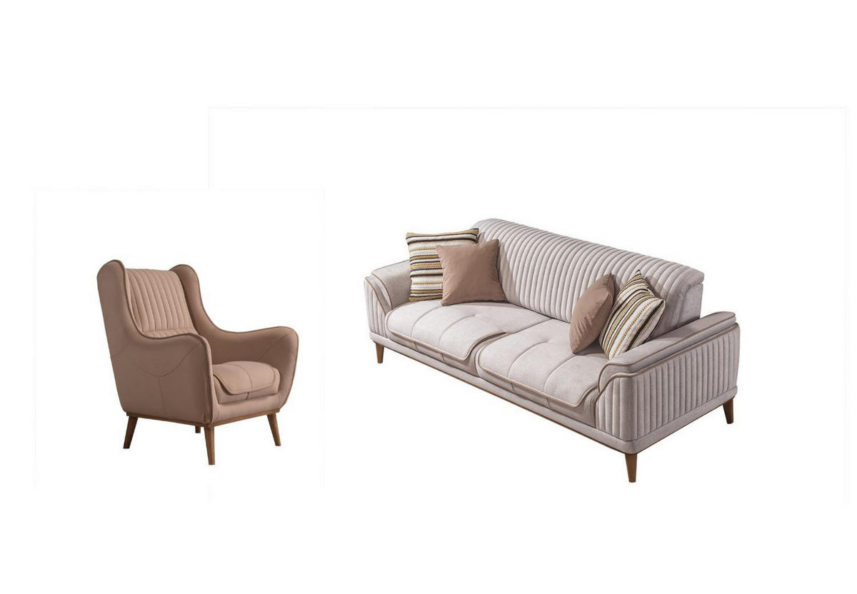 SITZGARNITUR Bond Creme Stellvariante:3+1 - Creme, Holz (227/85/100cm) - Villa Möbel