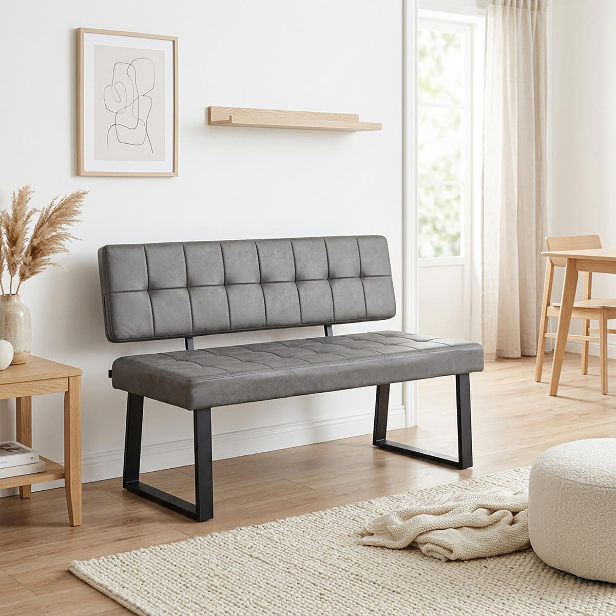 SITZBANK SIGFRID - Grau, Textil/Metall (140/48/56cm) - B&D Home