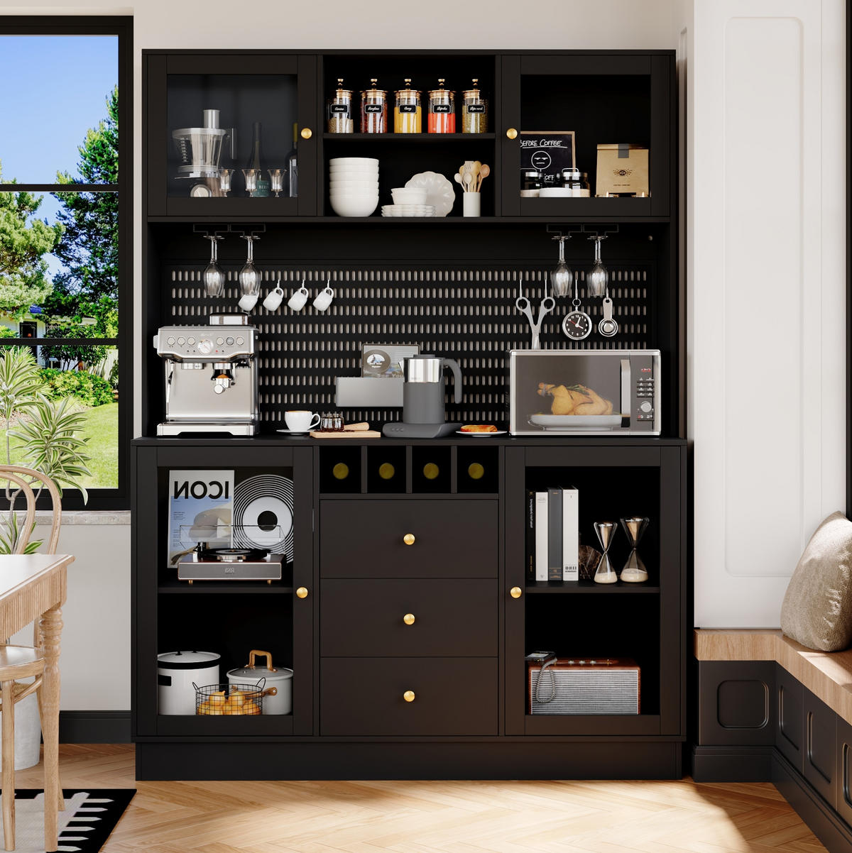 BUFFET 140/185,7/40 cm Schwarz aus MDF und Glas mit LED-Beleuchtung - Schwarz, Holzwerkstoff (40/185.7/140cm) - OKMYHOME