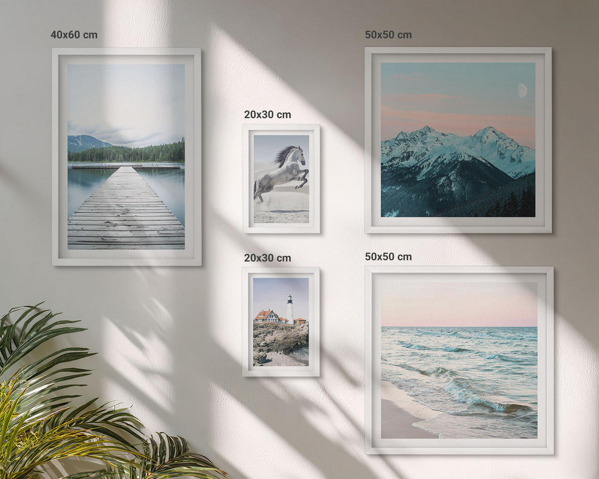 BILDER SET 5er Set - 50x50 cm & 20x30 cm & 40x60 cm Weißer Rahmen - Landschaften europäischer Städte - Weiß, Kunststoff (40/60cm) - TULUP