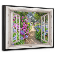 LEINWAND Bilder mit Rahmen - Hortensie - Durchsichtig - Blumen - Sommer - Lila - Weg - 40x30 - Lila, Textil (40/30cm) - MuchoWow