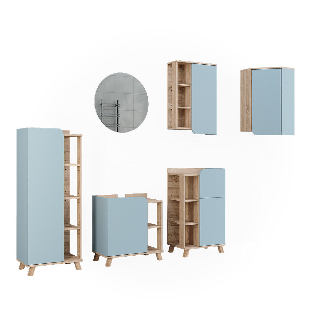 BADRUMSMÖBELSET Karen Sonoma/blå 5 delar Sonoma ek, Mörkblå 65/60/35 cm