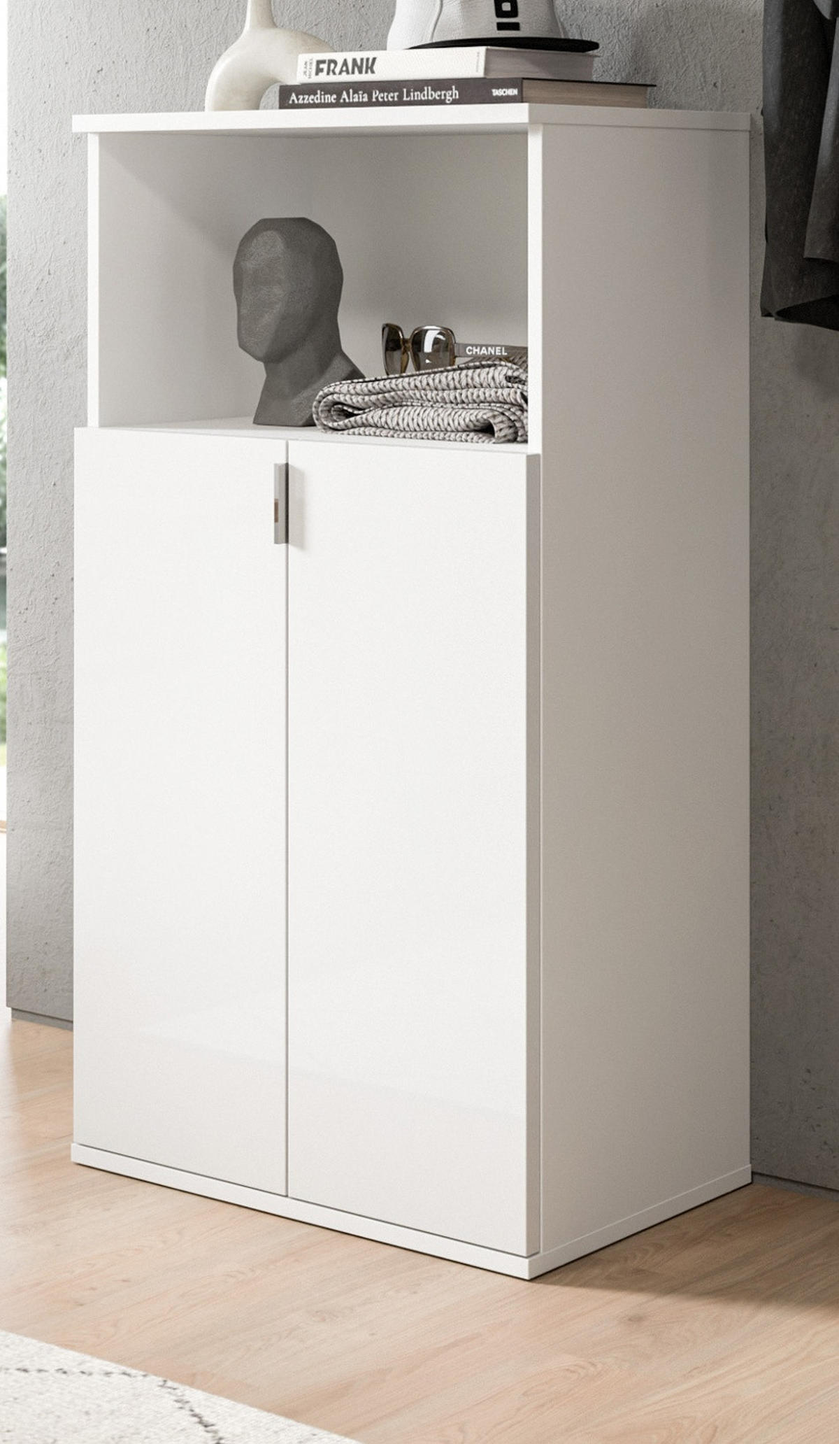 KOMMODE weiß Hochglanz 61 x 110 cm, Mehrzweckkommode mit 5 Fächern - Chromfarben/Weiß Hochglanz, Holzwerkstoff/Kunststoff (61/110/37cm) - Inn.Furn